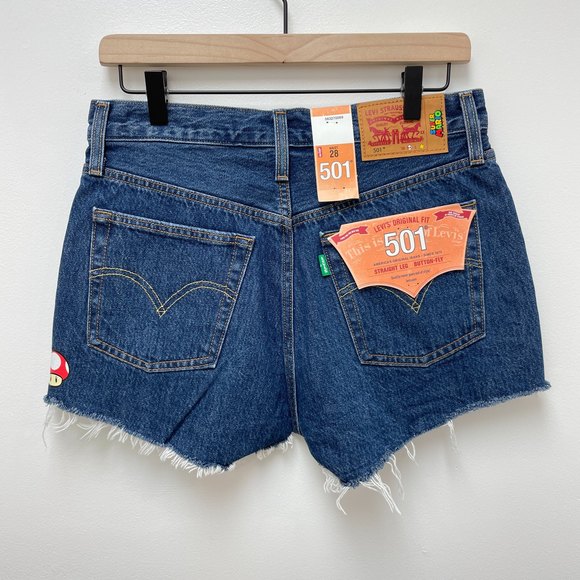 NWT Limited Edition Super Mario Levi's 501 High Rise Button Fly Cutoff Shorts - Picture 3 of 9